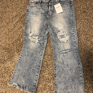 RISEN Light Blue Distressed Flare Jeans